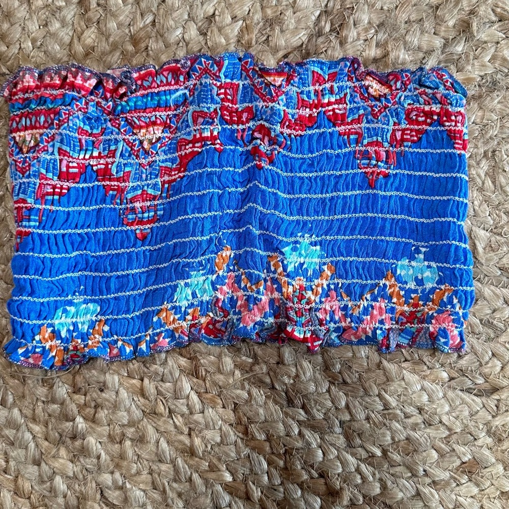 Blue and Red Patterned Crop Top